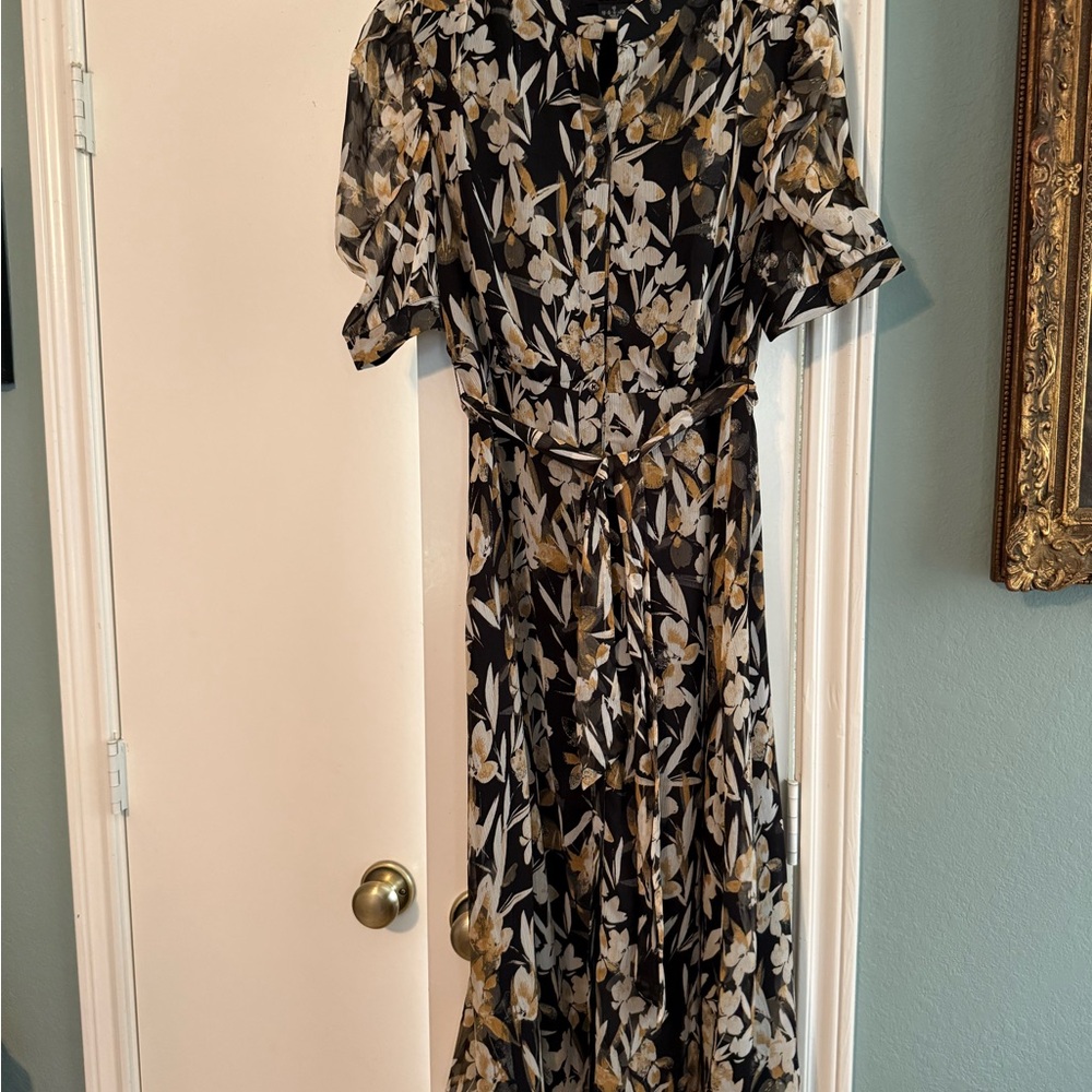 DKNY Floral Print Black and Gold Dress